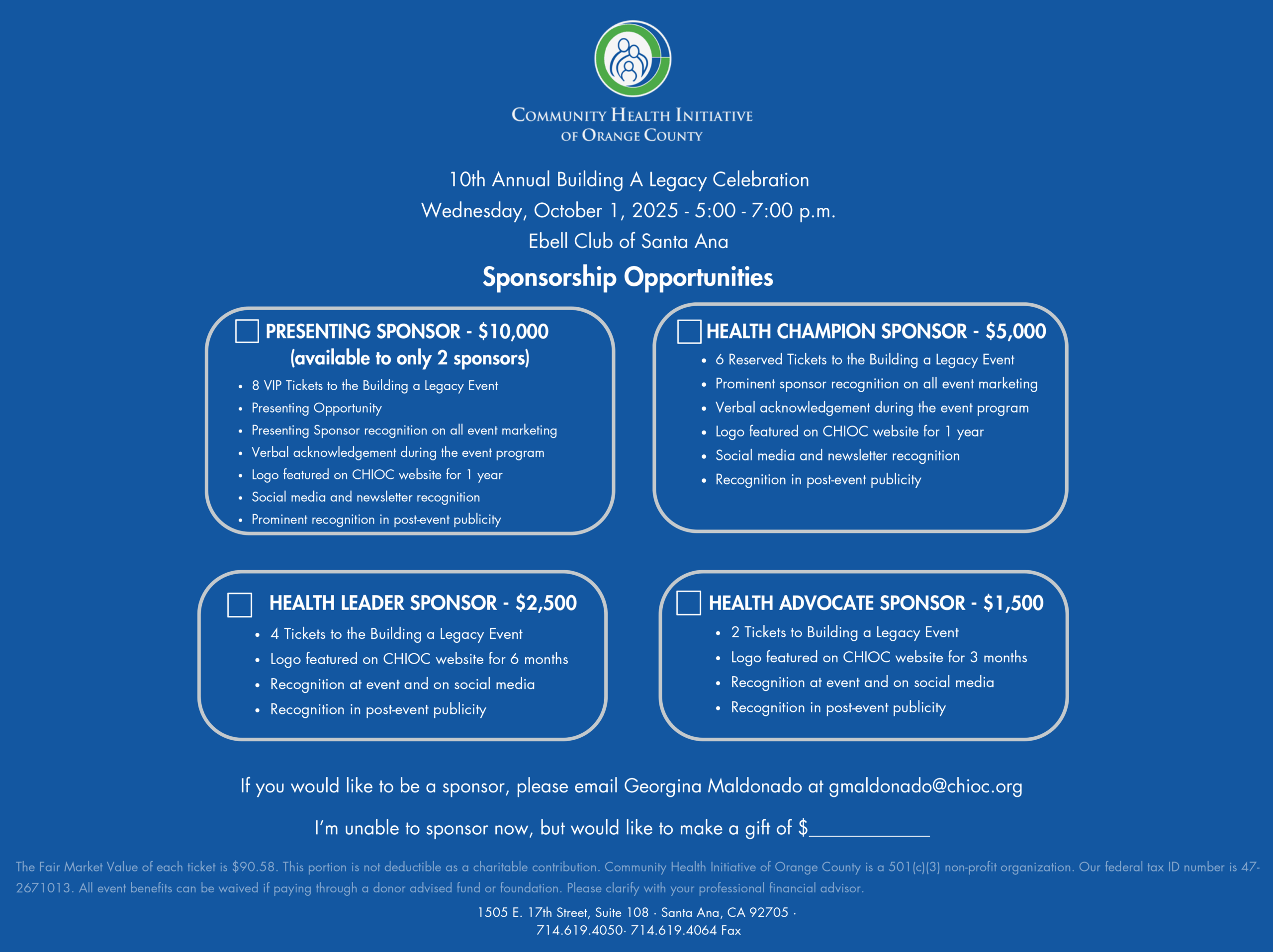 Building a Legacy 2025 Sponsorship Opportunities